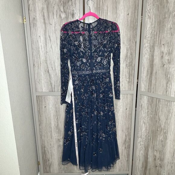 Mac Duggal Dress Size 4 Midi Beaded Style 10799 Illusion A Line Navy NWT - Picture 10 of 14